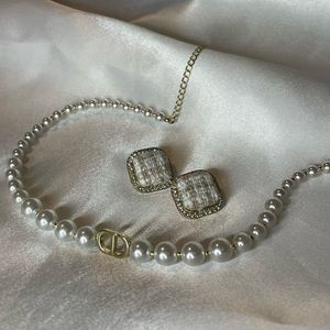 CD Letter Pearl Instagram Elegant Necklace Vintage